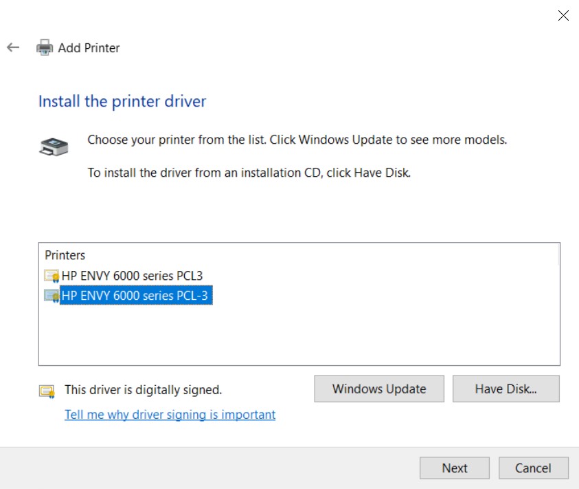 Locate printer driver