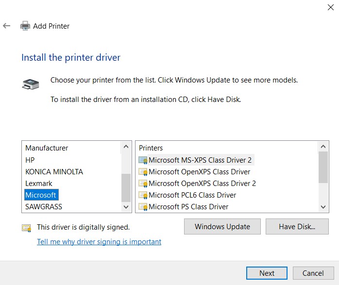 locate printer driver