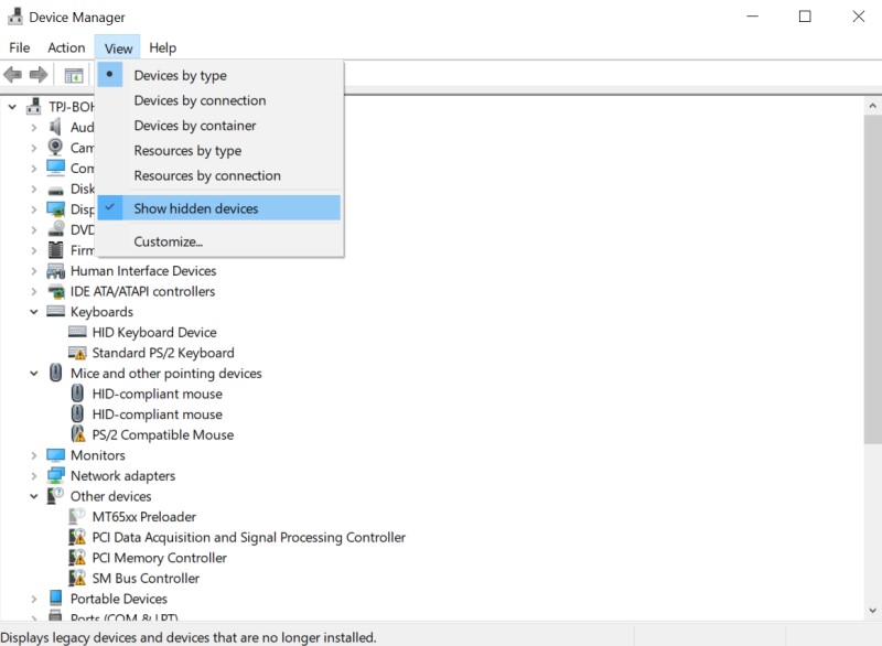 device manager hidden devices