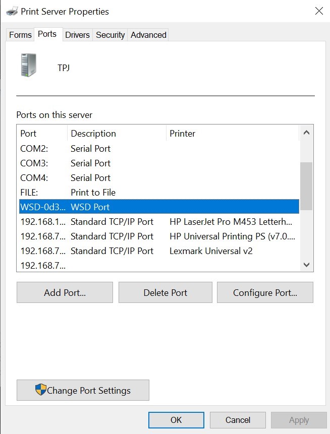 WSD port setting